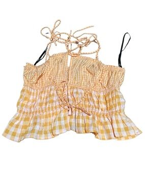 Forever 21 Yellow Gingham Tie-Front Smocked Crop Top